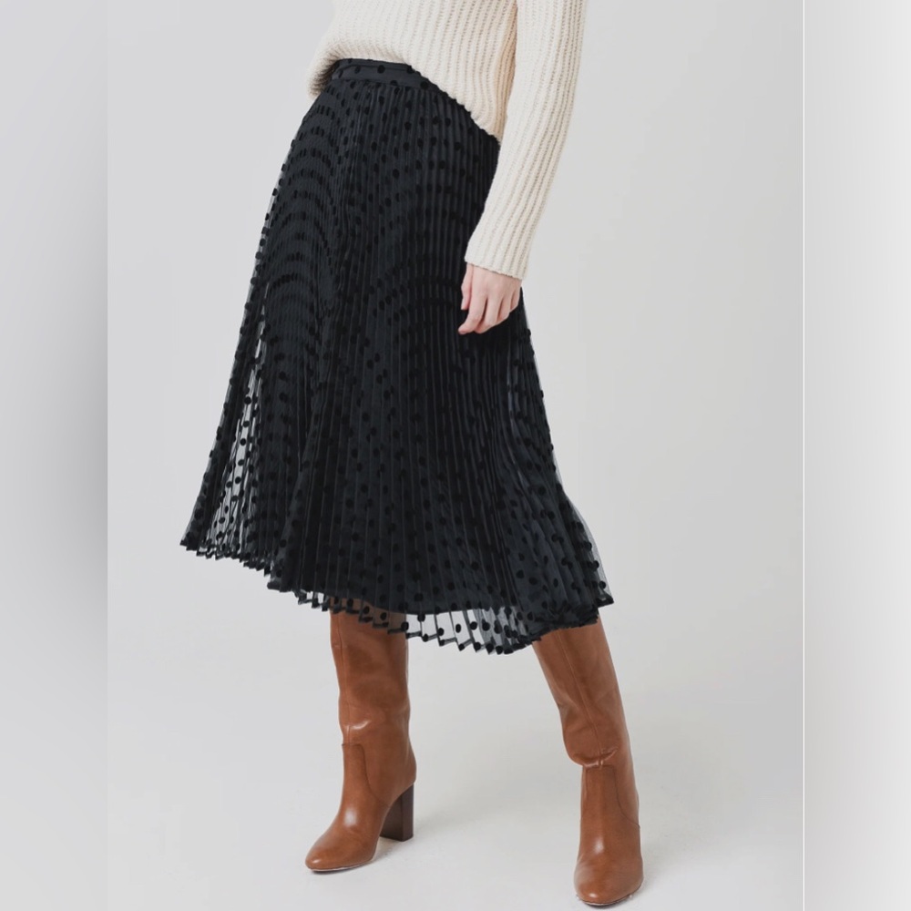 NWOT Lavender Brown Black Polka Dot Midi Skirt